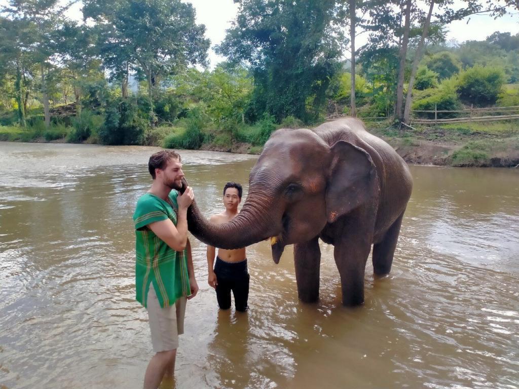 Kissed by an elephant at Elephant Freedom project Chiang Mai Thailand